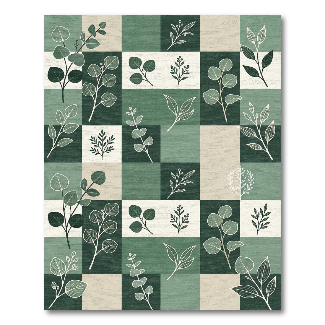 Green Contemporary Eucalyptus Leaf Arrangement Rug