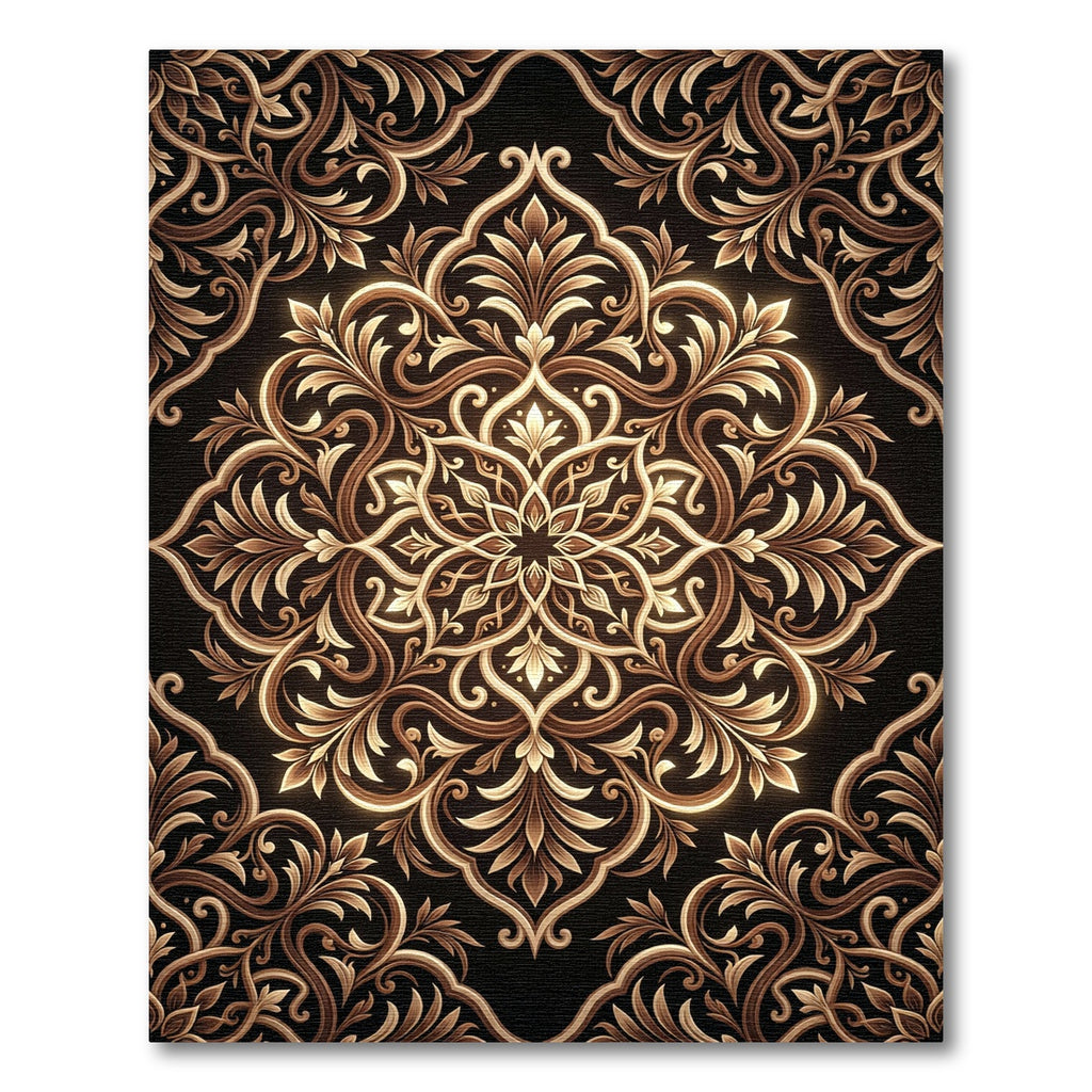 Ornate Golden Filigree Floral Medallion Rug