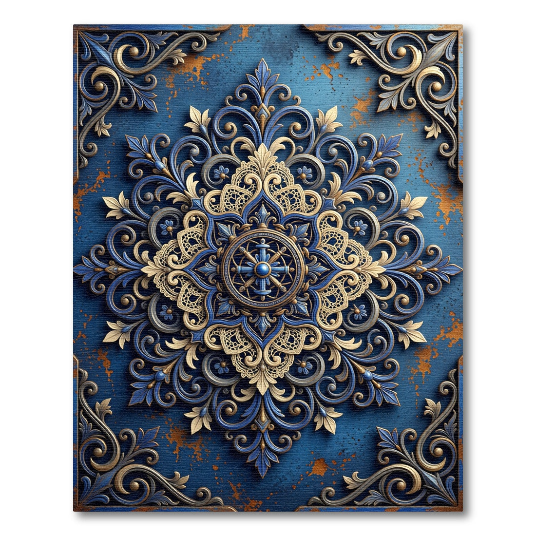 Elaborate Cobalt Golden Acanthus Mandala Rug