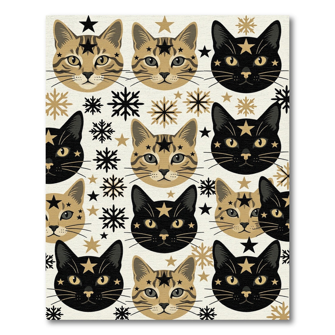 Whimsical Celestial Cats with Gold Snowflakes Rug