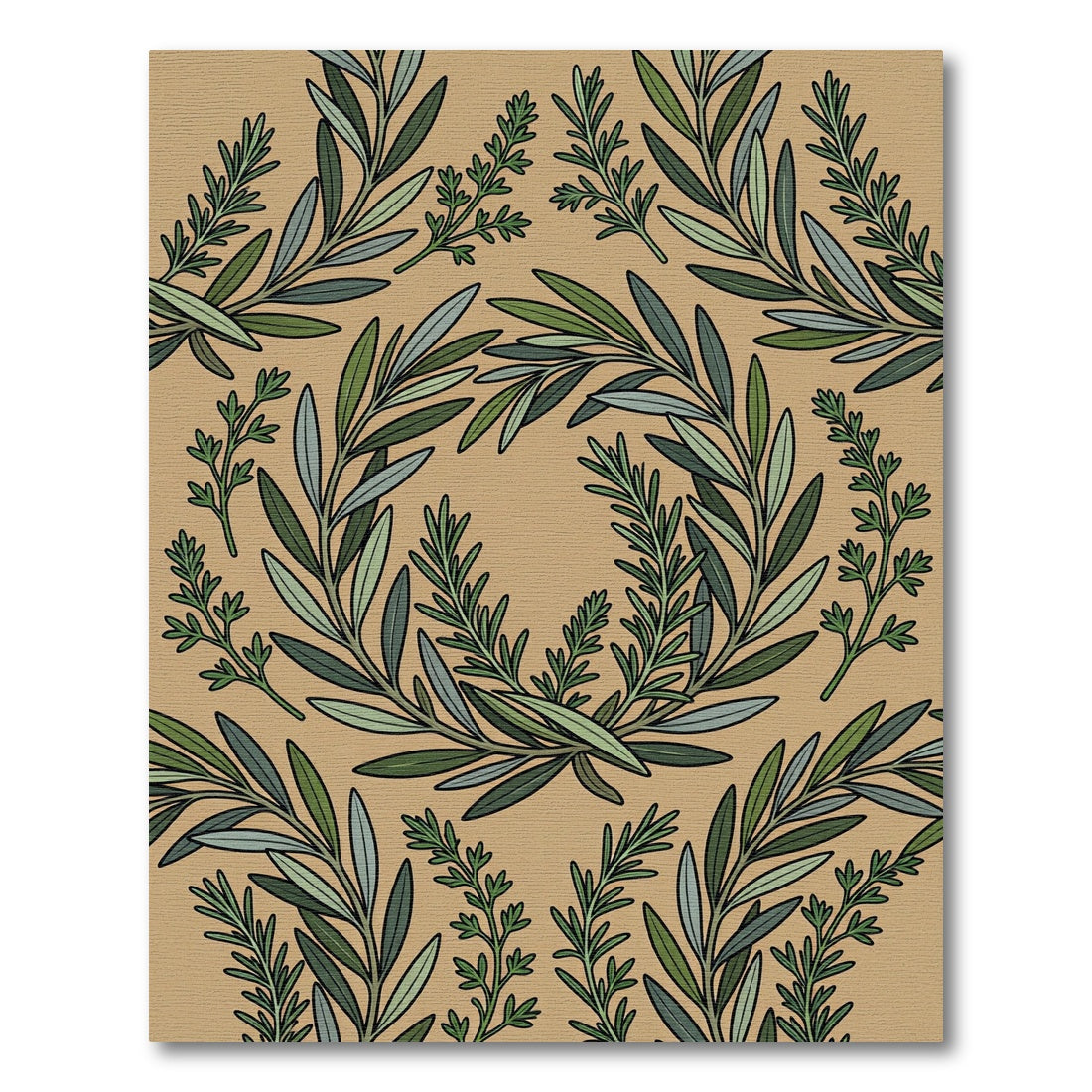 Olive Branch Wreath Botanical Sage Earthy Rug