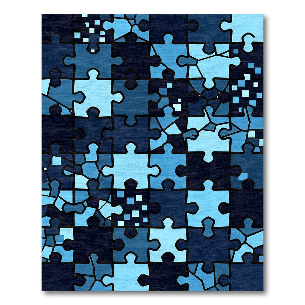 Abstract Blue Interlocking Jigsaw Tile Rug