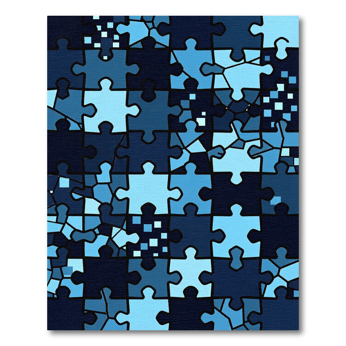 Abstract Blue Interlocking Jigsaw Tile Rug