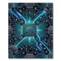 Glowing Cyber Circuit Blue Tech Grid Rug