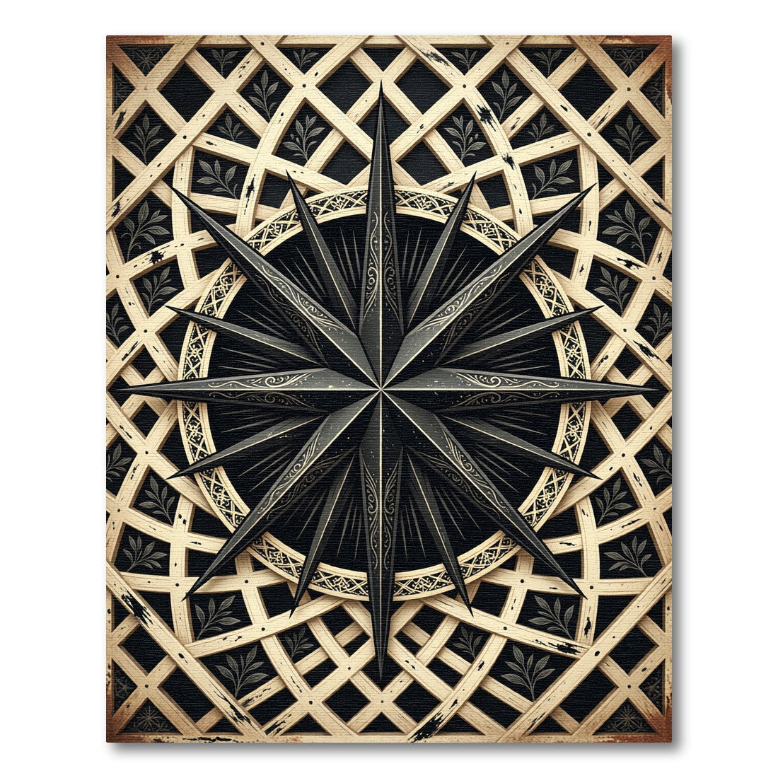 Gilded Black Compass Celestial Medallion Rug