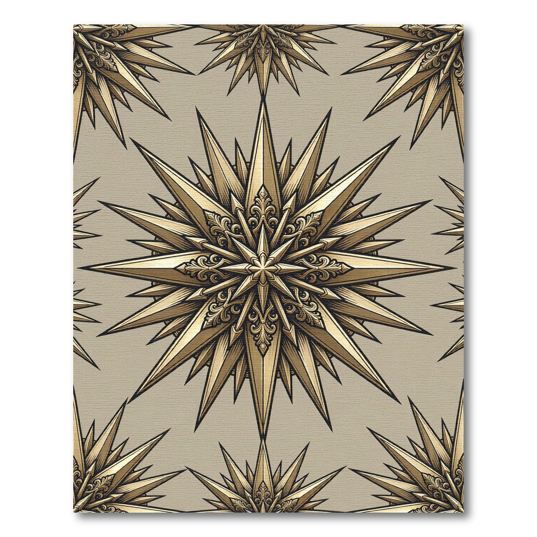 Golden Ornate Starburst Pattern Rug