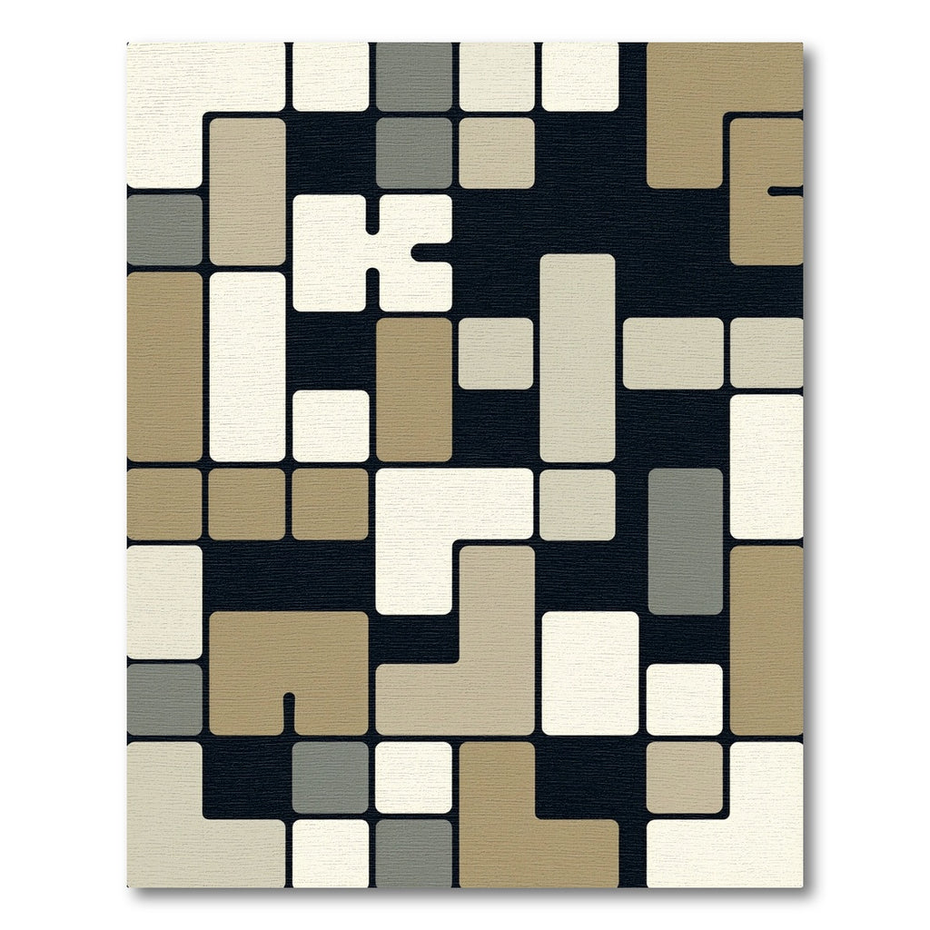 Geometric Cream Taupe Gray Blocks Rug