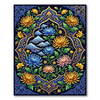 Ornate Chrysanthemum Floral Navy Gold Tapestry Rug