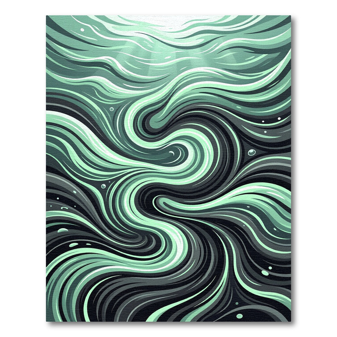 Ethereal Mint and Charcoal Fluid Wave Rug