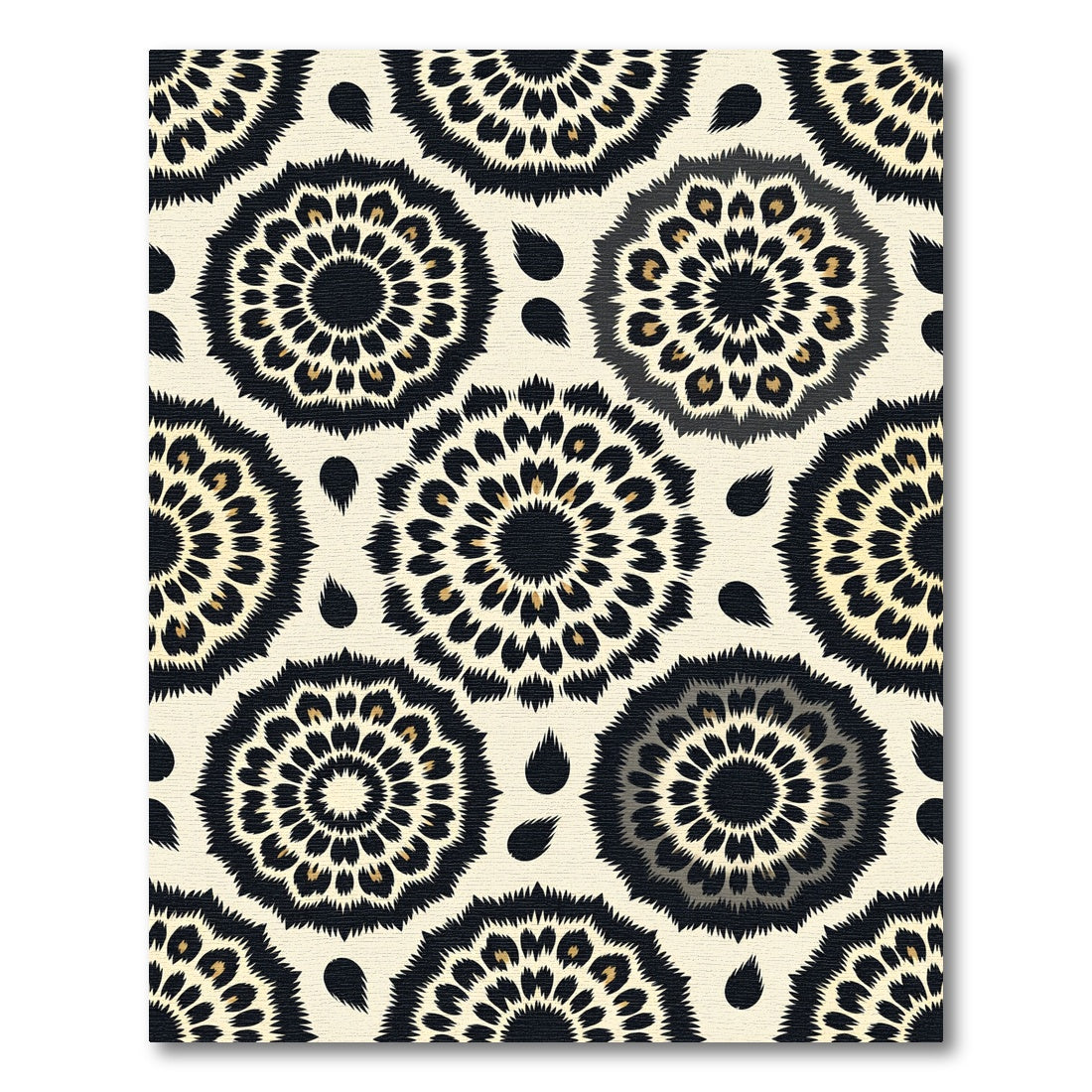 Black and Cream Leopard Circle Medallion Rug