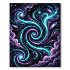 Ethereal Teal and Violet Galactic Spiral Rug