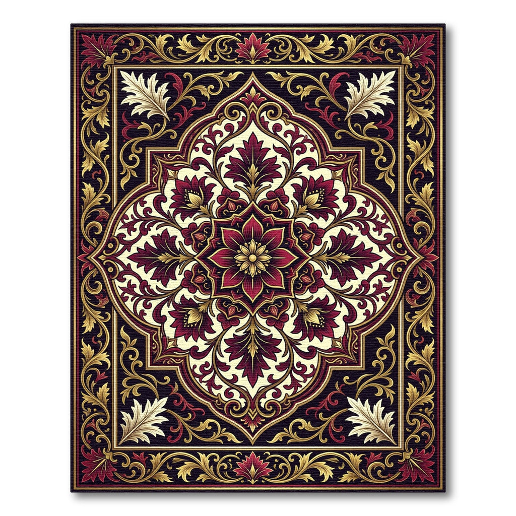 Crimson Floral Medallion Gold Filigree Rug