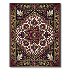 Crimson Floral Medallion Gold Filigree Rug