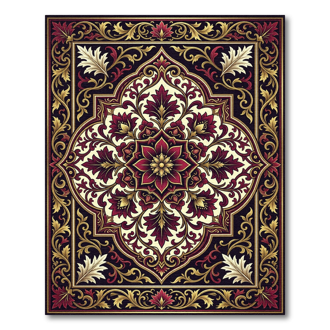 Crimson Floral Medallion Gold Filigree Rug