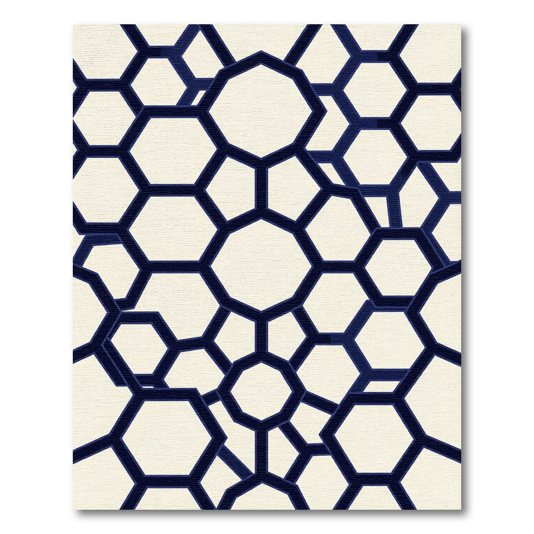 Navy Blue Geometric Hexagon Grid Rug