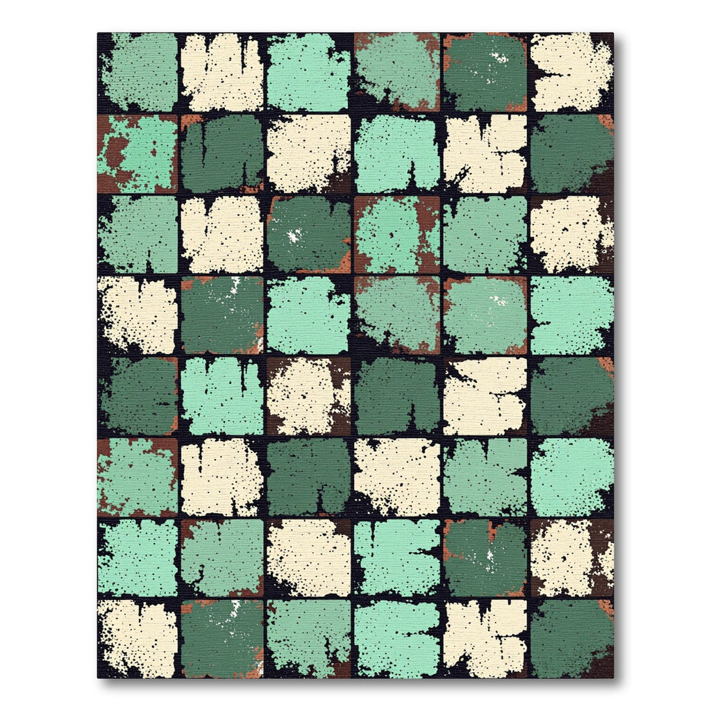 Distressed Patchwork Slate Teal Cream Rug