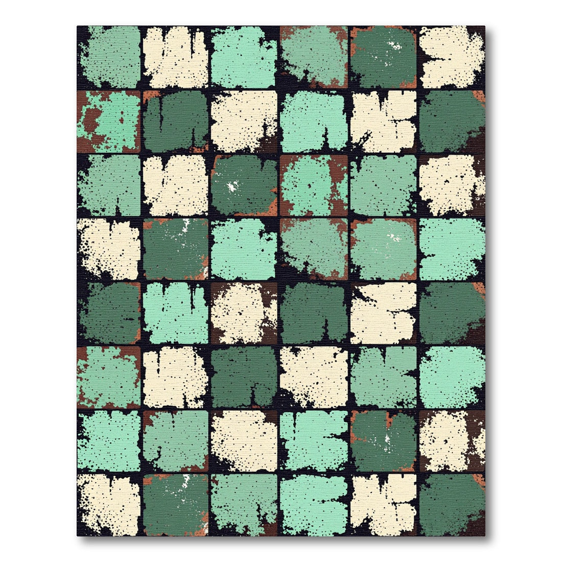 Distressed Patchwork Slate Teal Cream Rug