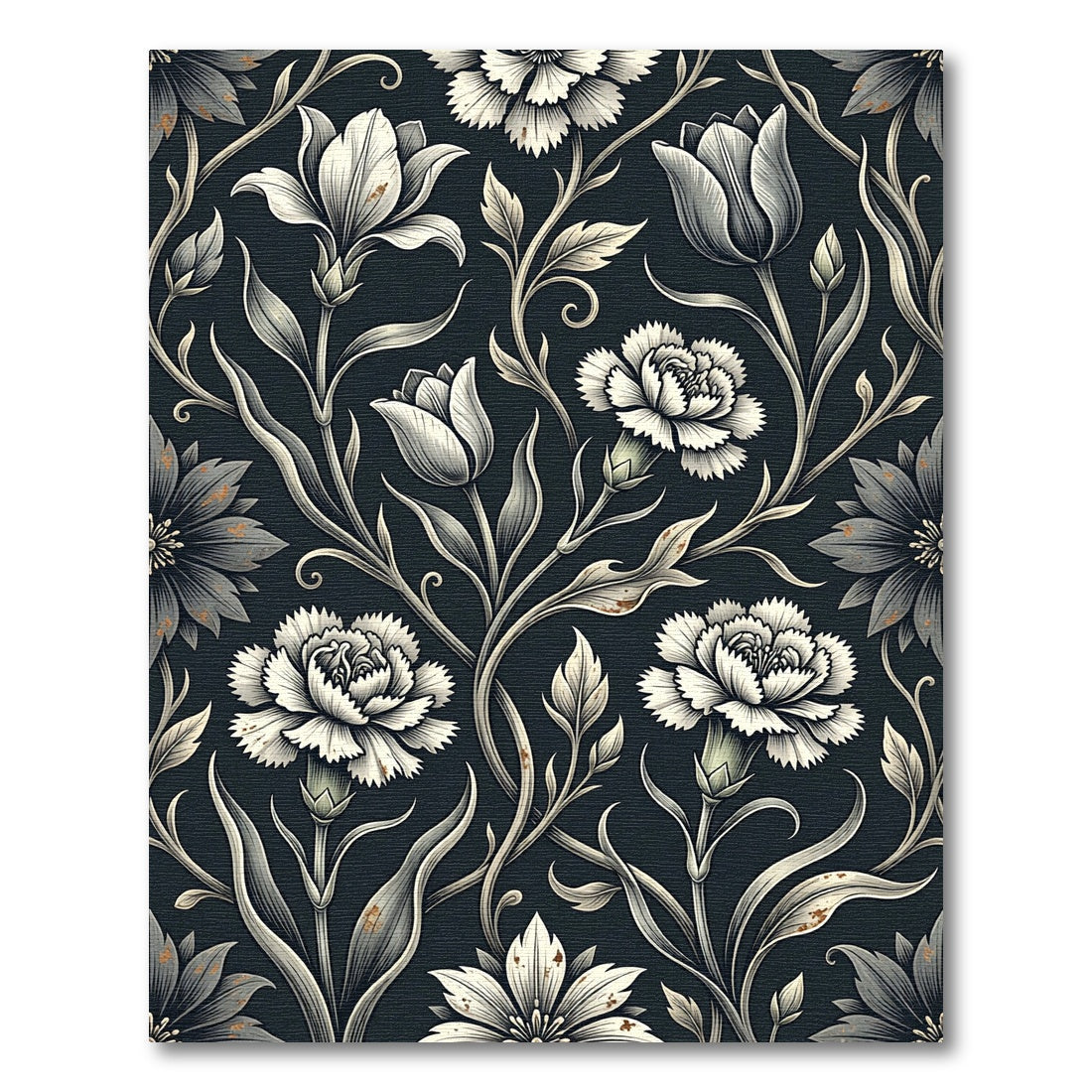 Dark Floral Victorian Botanical Scroll Rug