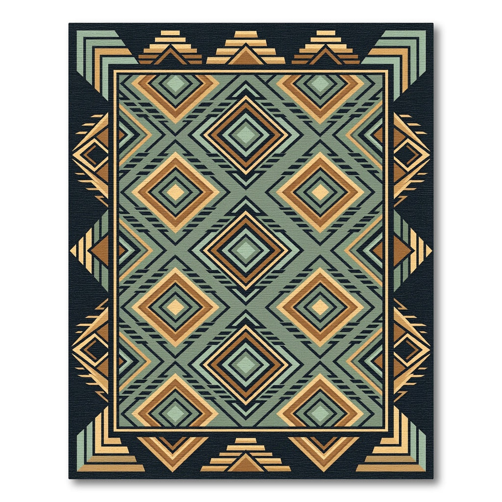 Geometric Teal and Gold Diamond Rug