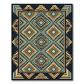Geometric Teal and Gold Diamond Rug