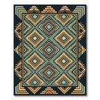 Geometric Teal and Gold Diamond Rug