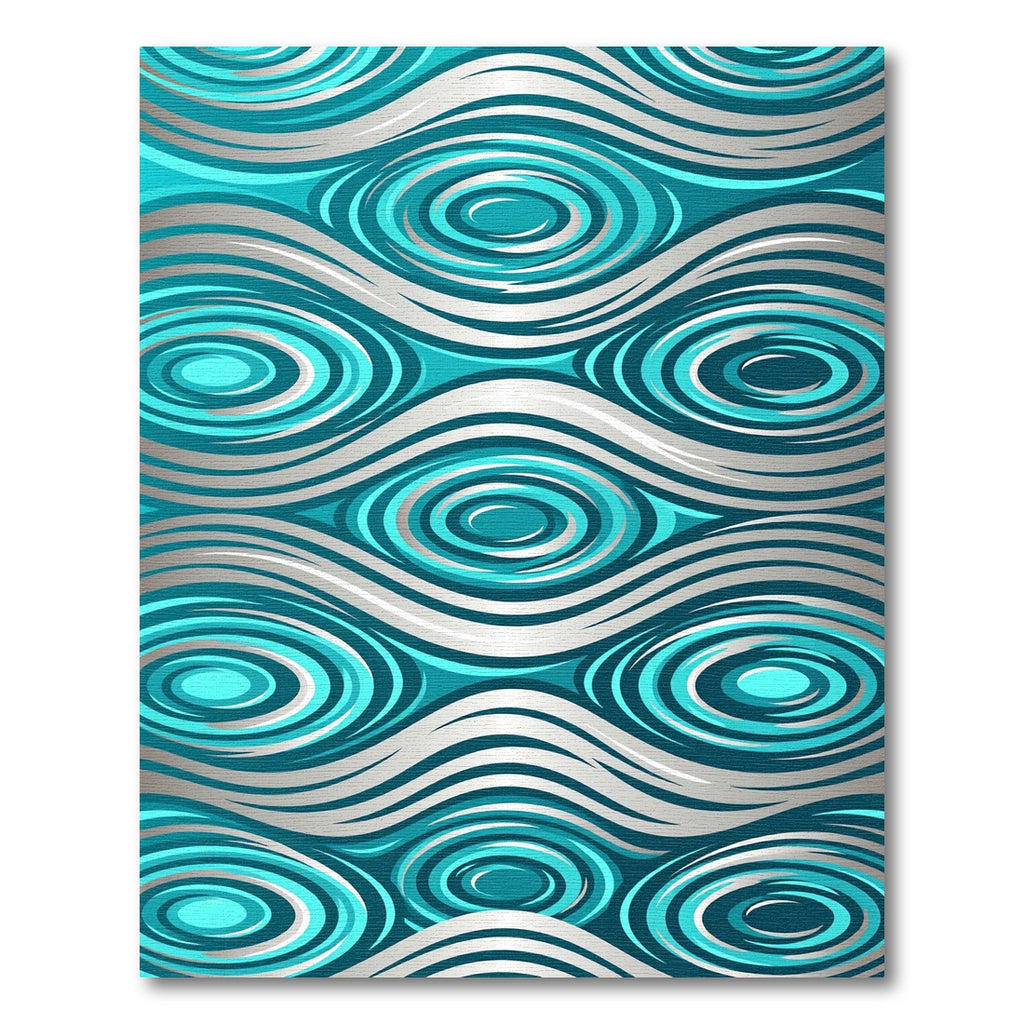 Modern Teal and Silver Rippled Swirl Rug