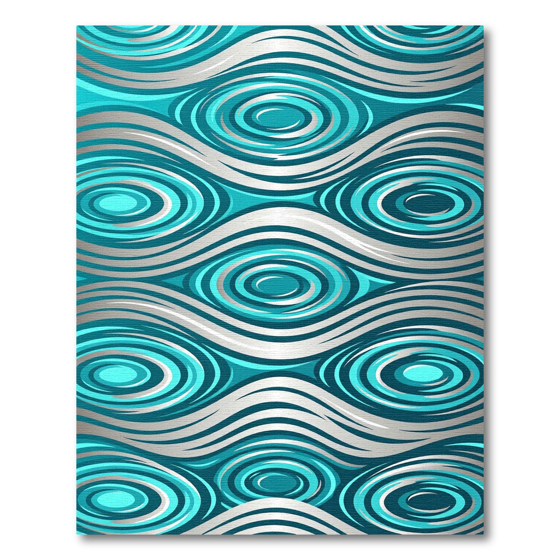 Modern Teal and Silver Rippled Swirl Rug