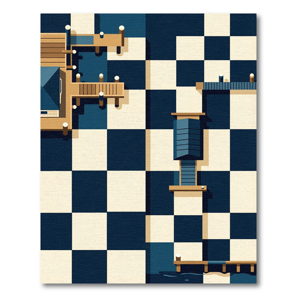 Geometric Navy and Cream Dockscape Rug