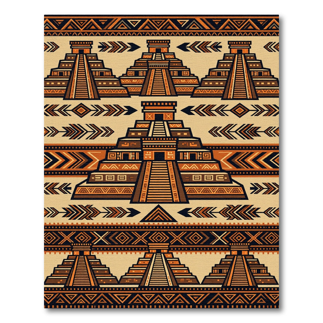 Aztec Terracotta Geometric Step Pyramid Rug