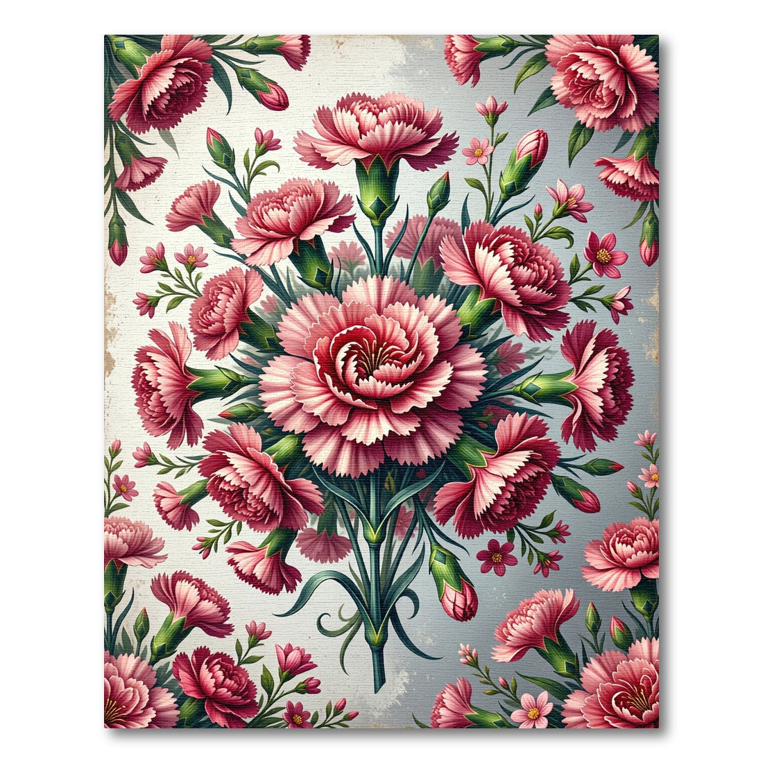 Pink Carnation Floral Botanical Arrangement Rug