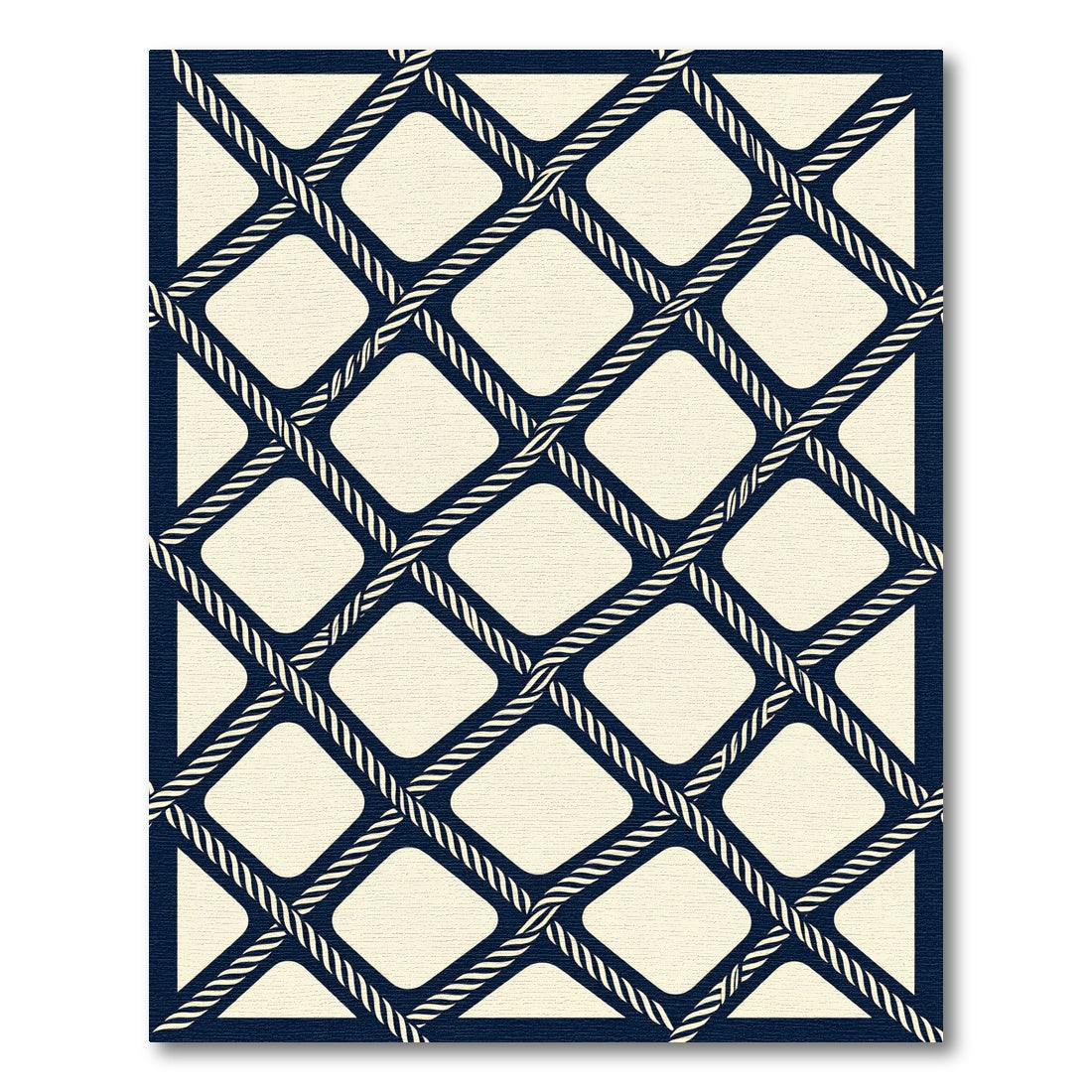 Navy Nautical Rope Grid Lattice Rug