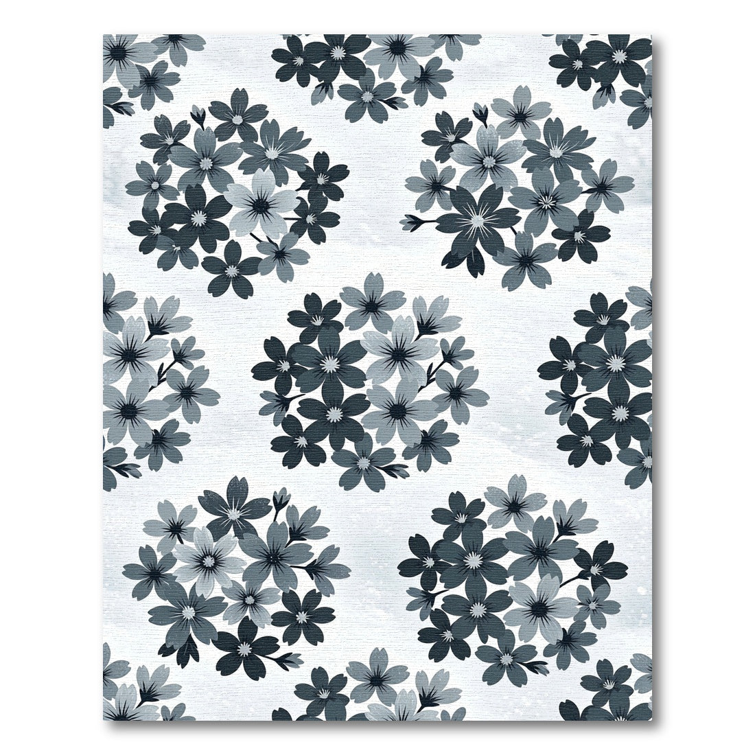 Monochromatic Floral Bouquet Circular Composition Rug