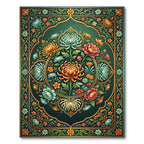 Emerald Chrysanthemum Floral Medallion Rug