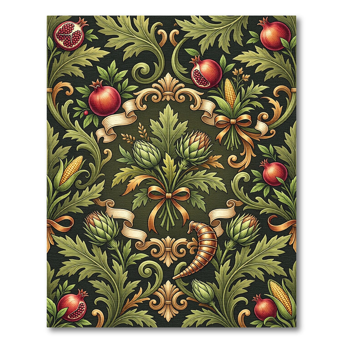 Ornate Pomegranate Cornucopia Floral Rug