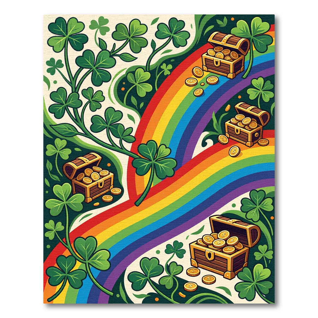 Vibrant Rainbow Clover Treasure Coin Illustration Rug
