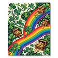 Vibrant Rainbow Clover Treasure Coin Illustration Rug
