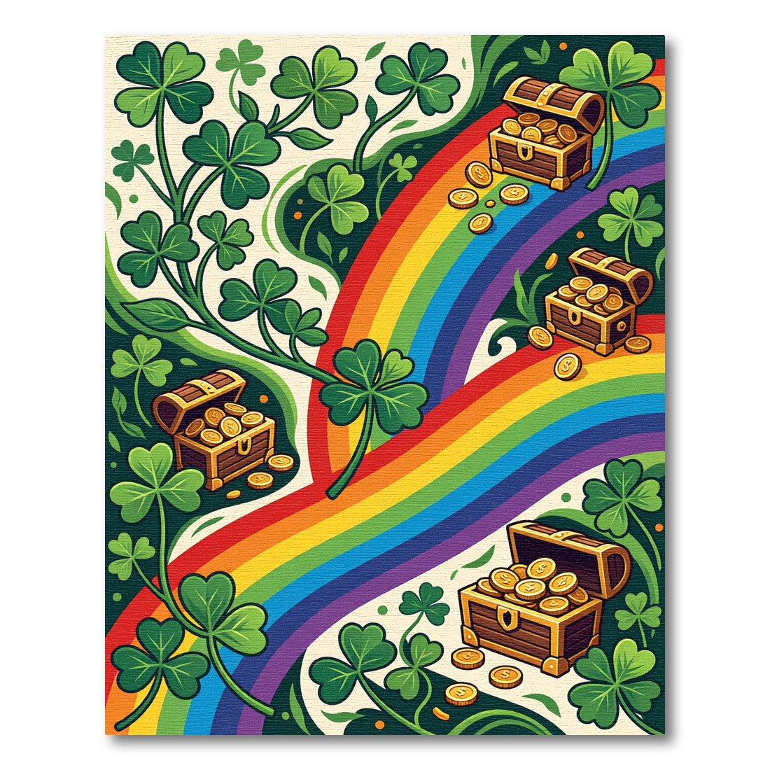 Vibrant Rainbow Clover Treasure Coin Illustration Rug