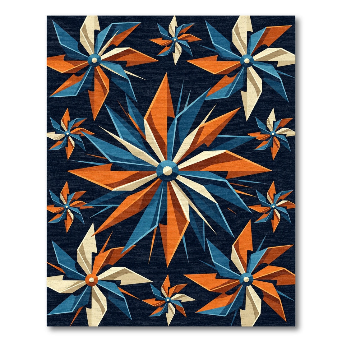 Geometric Navy Orange Astral Pinwheel Rug