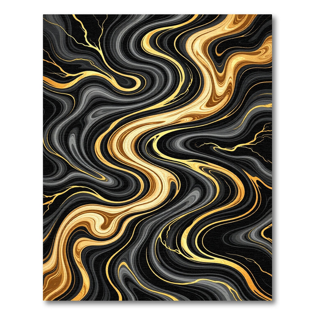 Black Gold Swirl Veined Liquid Rug