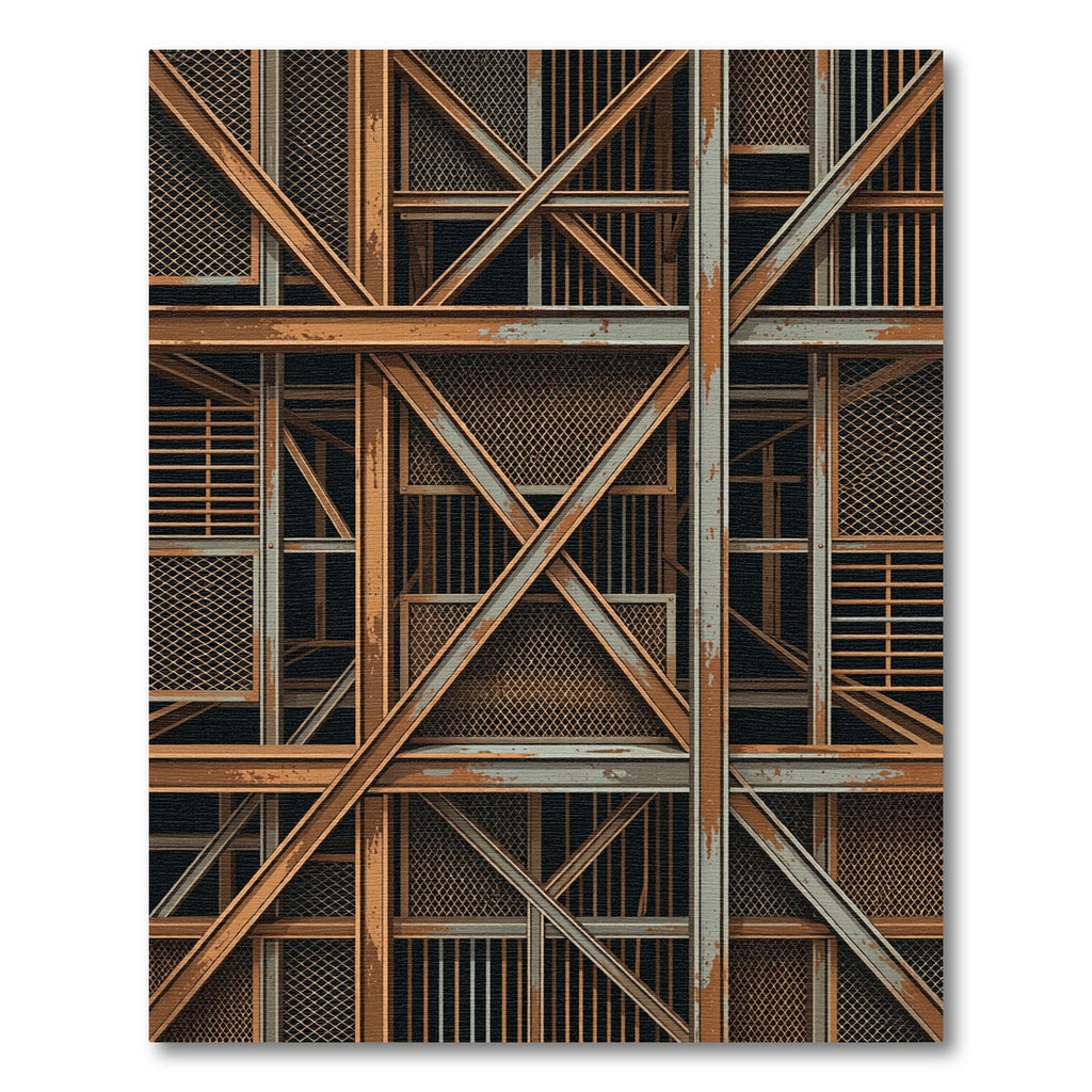 Industrial Cor-Ten Steel Geometric Lattice Rug