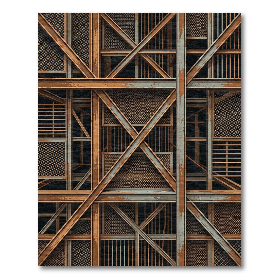 Industrial Cor-Ten Steel Geometric Lattice Rug