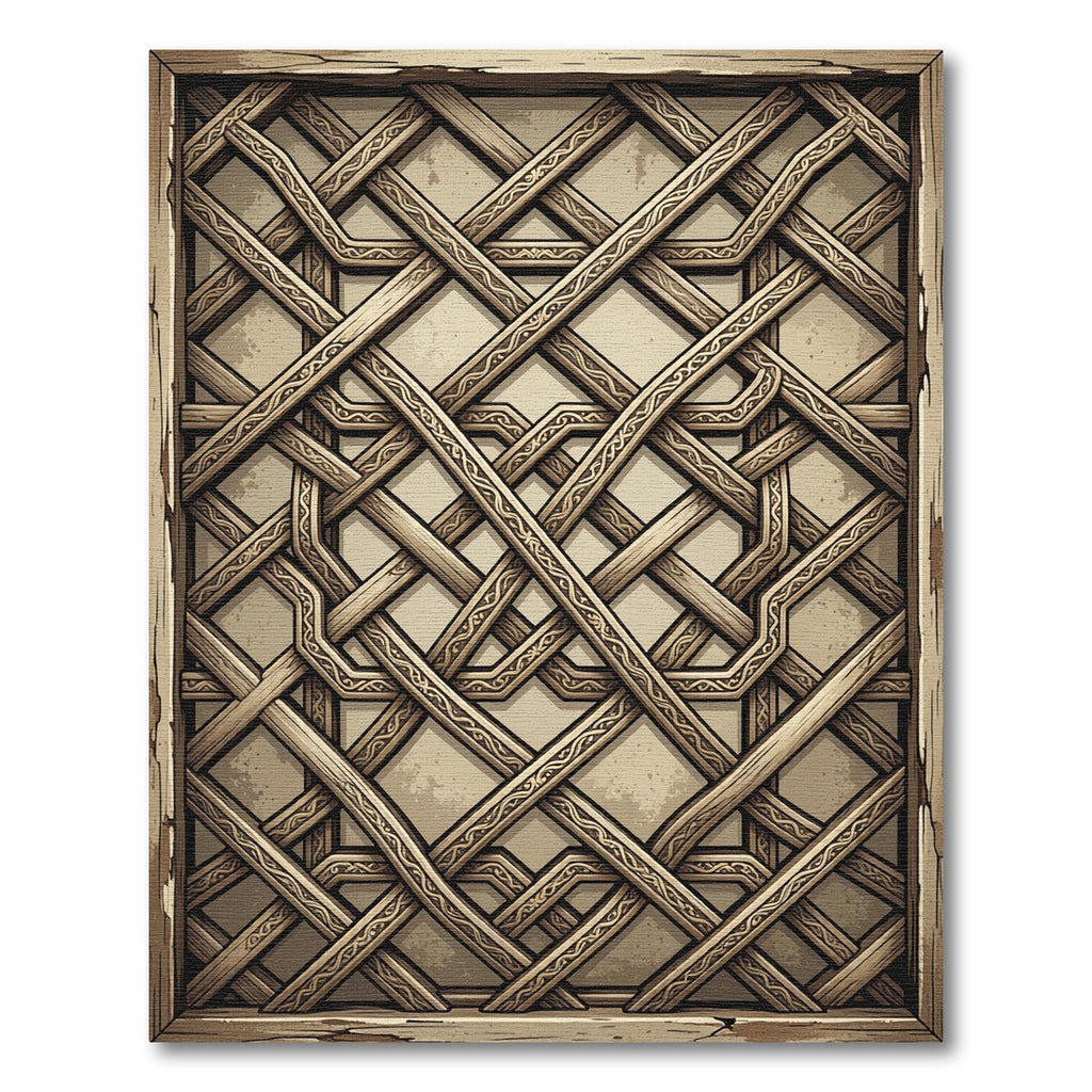 Intricate Woven Lattice Natural Wood Cream Rug