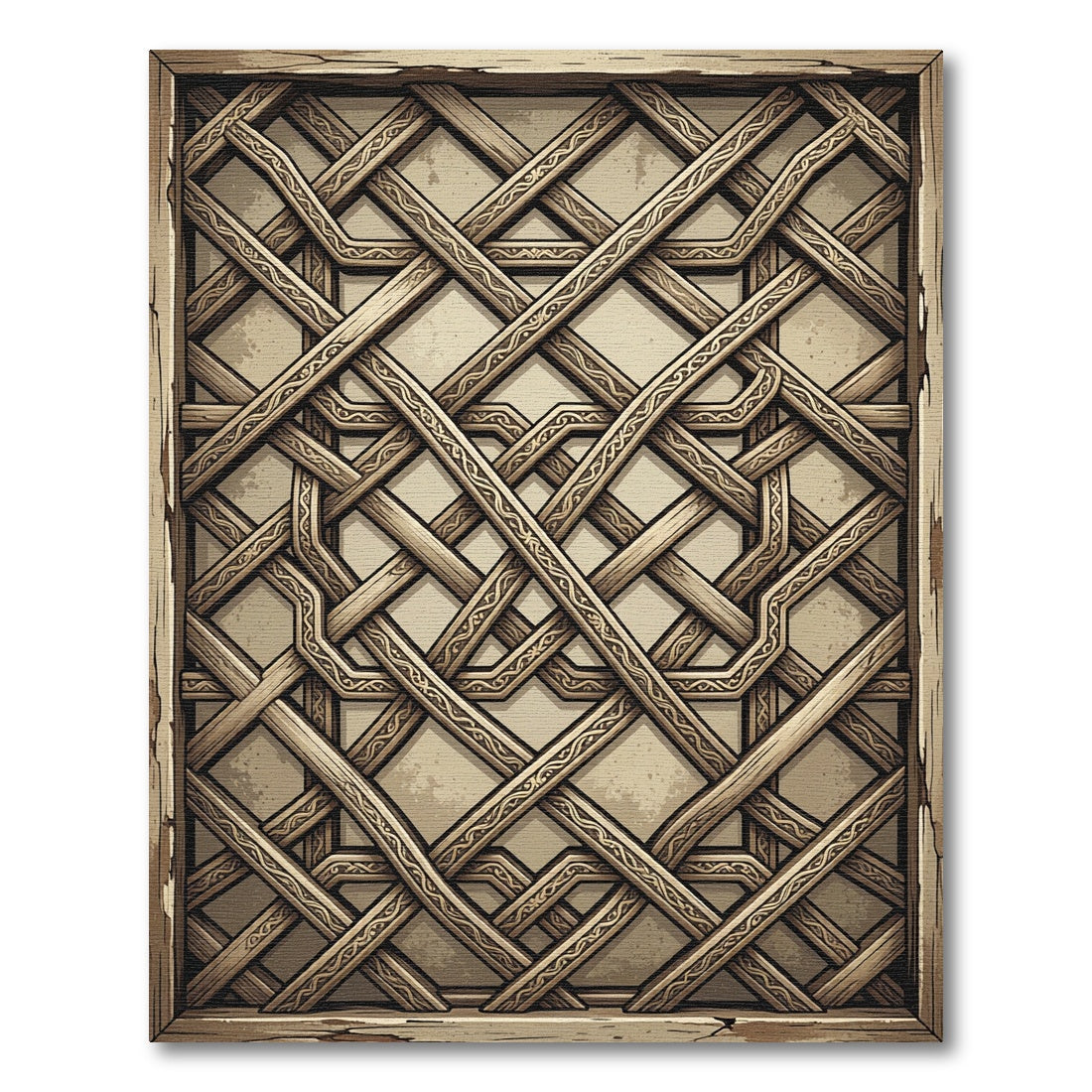 Intricate Woven Lattice Natural Wood Cream Rug