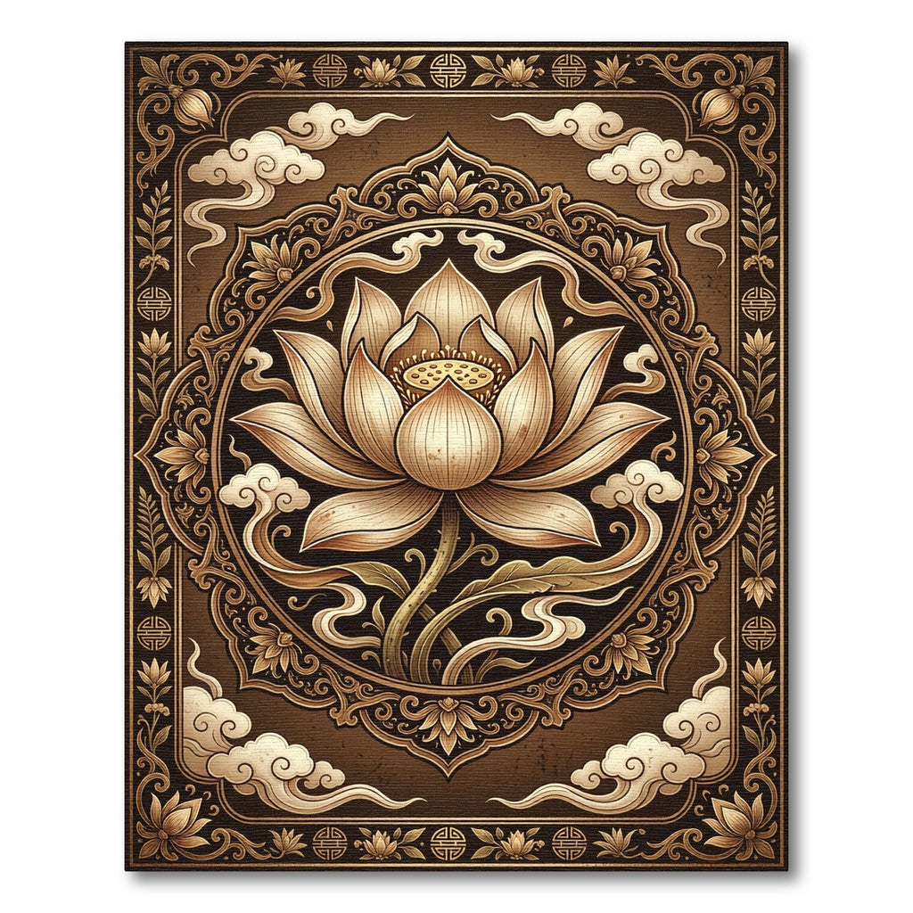 Golden Lotus Medallion with Ornate Clouds Rug