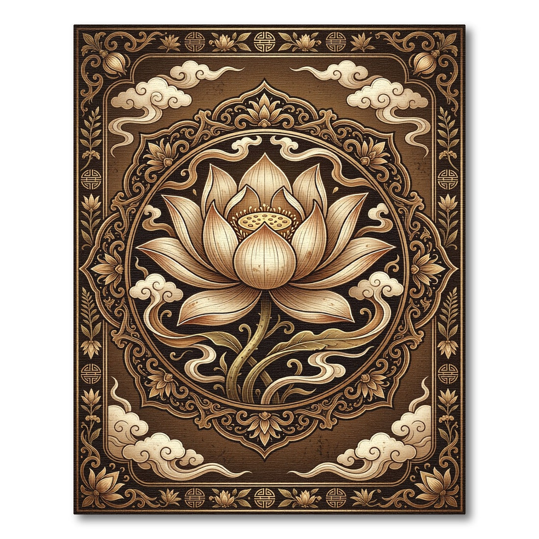 Golden Lotus Medallion with Ornate Clouds Rug