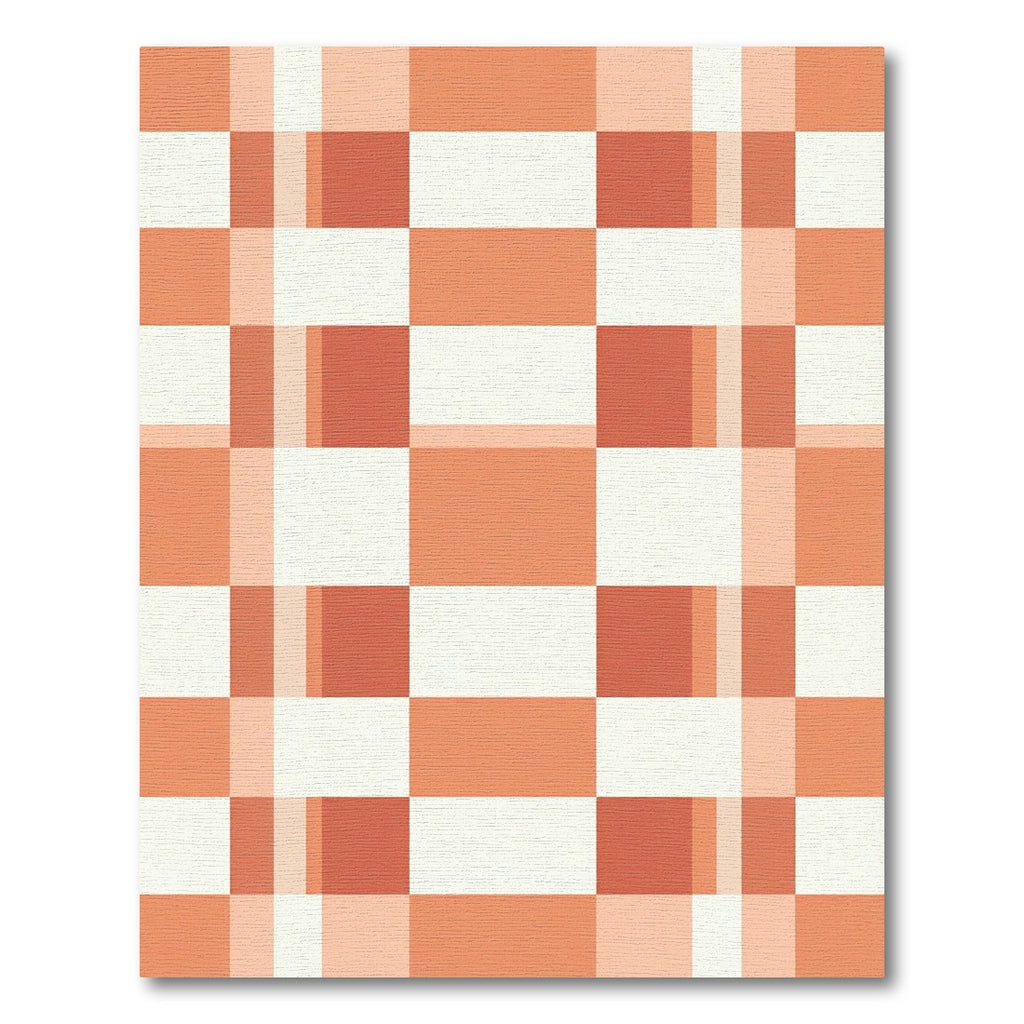 Modern Burnt Orange Grid Checkered Rug