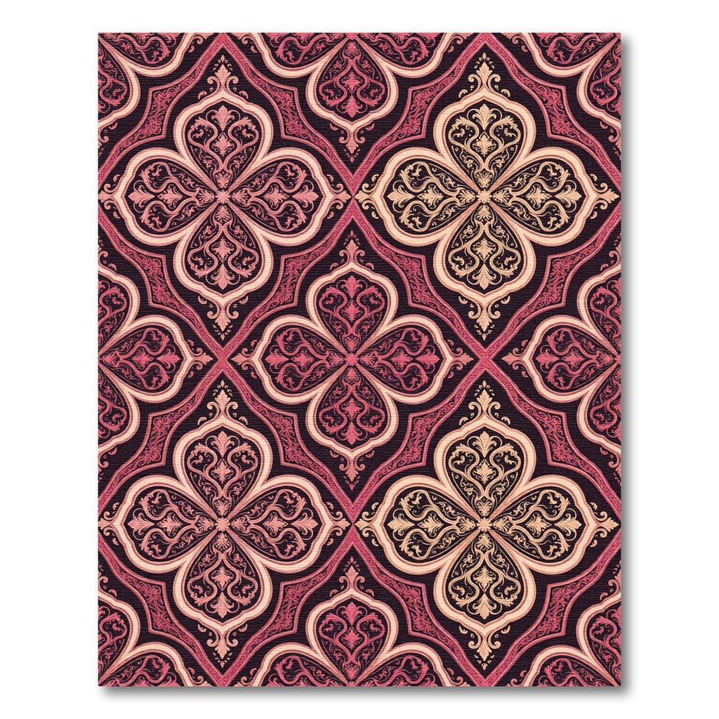 Ornate Crimson and Ivory Damask Medallion Rug