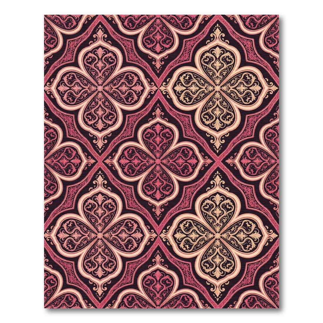 Ornate Crimson and Ivory Damask Medallion Rug