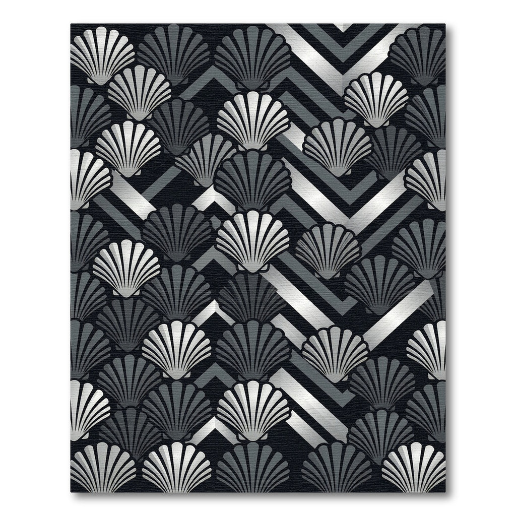Elegant Metallic Silver Shell Chevron Rug