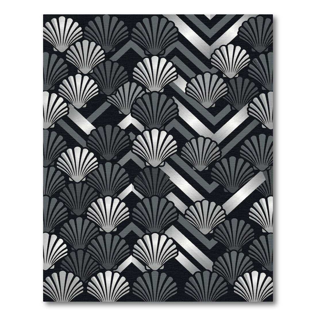 Elegant Metallic Silver Shell Chevron Rug